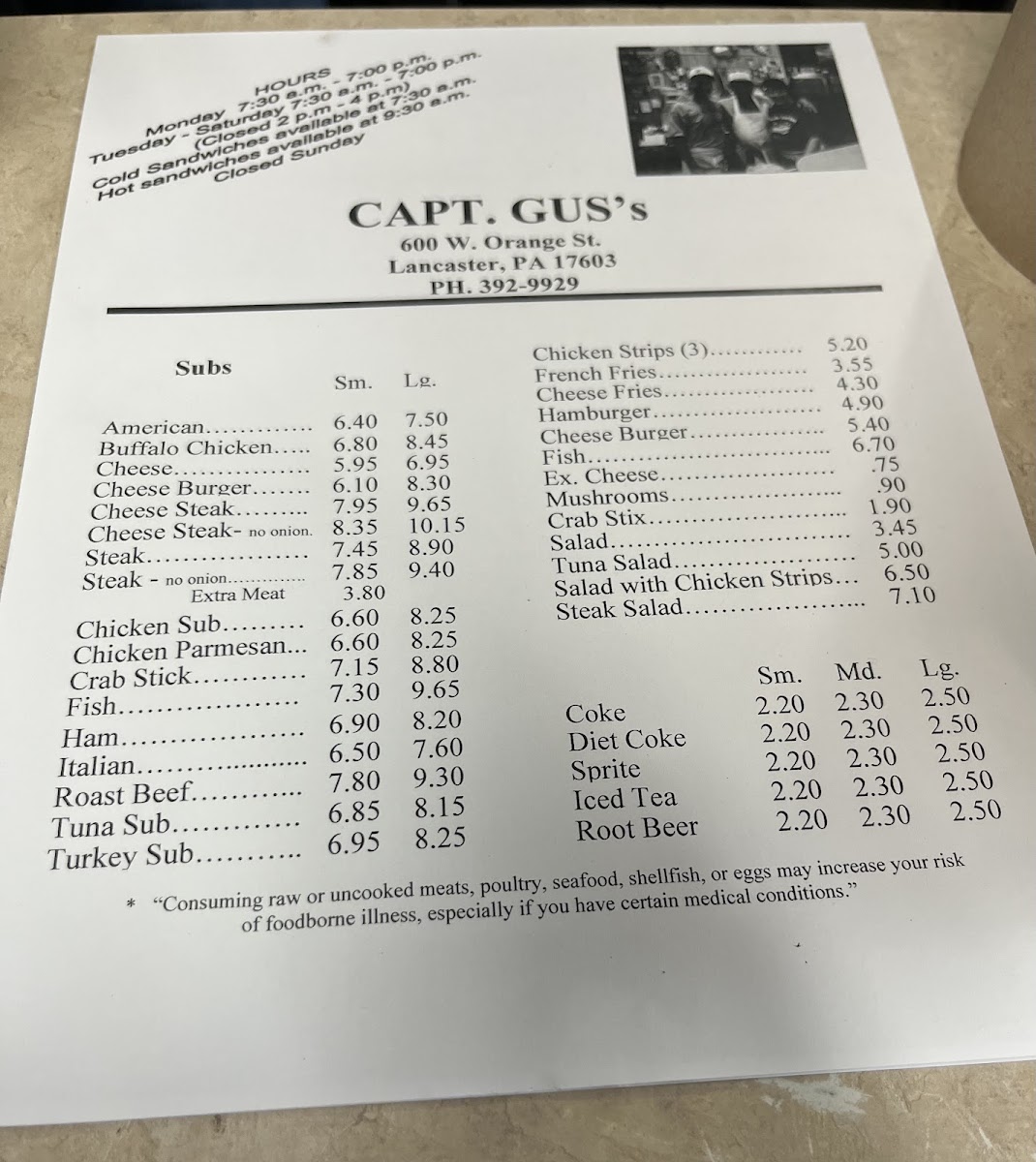 Captain Gus's Steak Shop Menu - Image 1